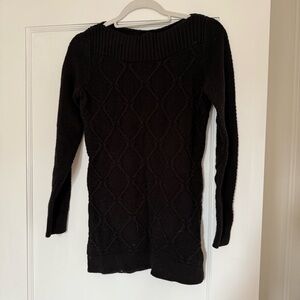 LOFT Black Textured Diamond Cable Knit Boatneck Tunic Sweater Size XSmall EUC